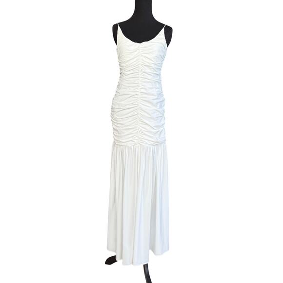 Bumpsuit white maternity maxi dress - spaghetti strap - nylon spandex - size L - Picture 1 of 14